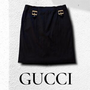 Gucci Black Pencil Skirt with Gold Details